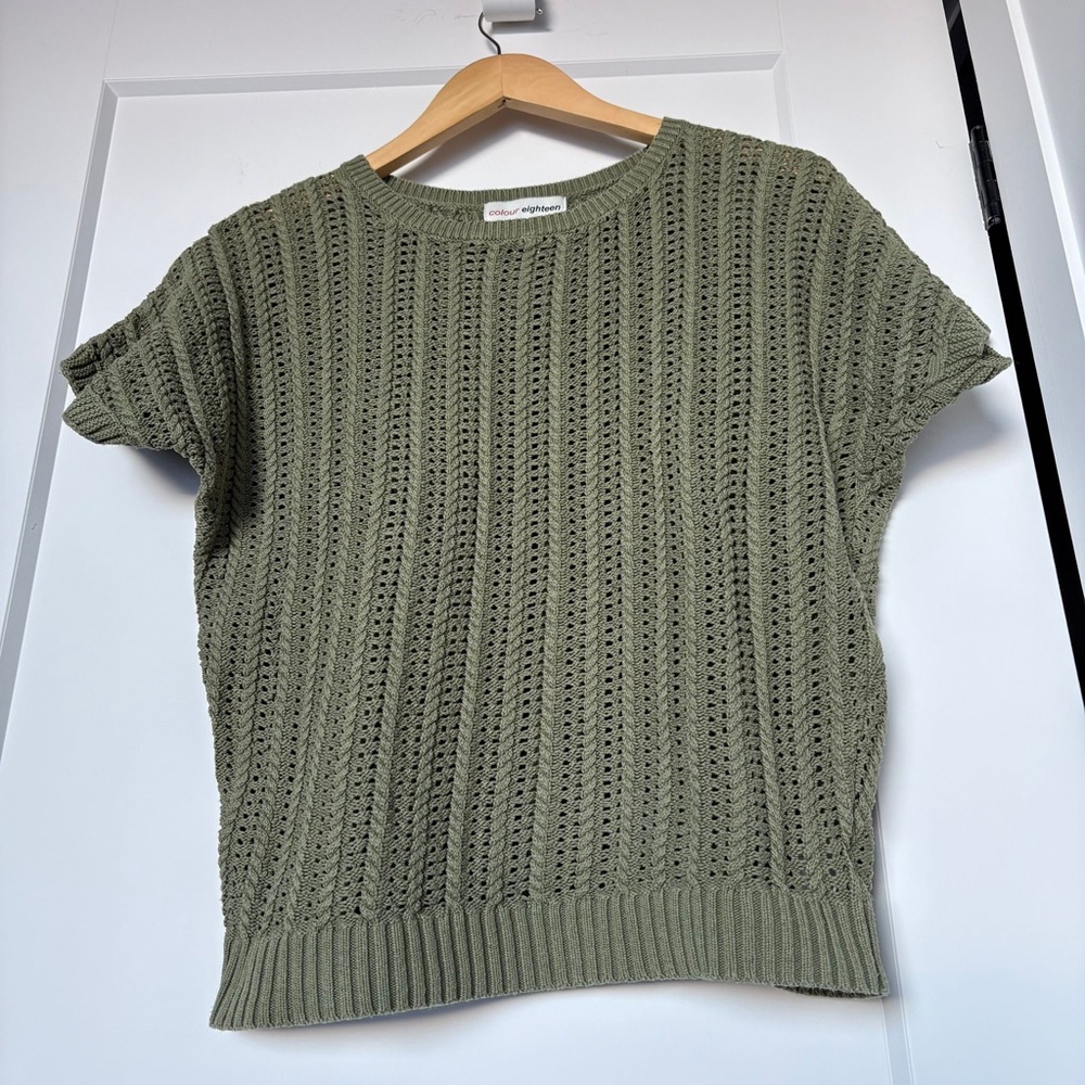 Vintage Green Open-Knit Cotton Sweater Boxy, Relaxed Fit Size Small 100% Cotton